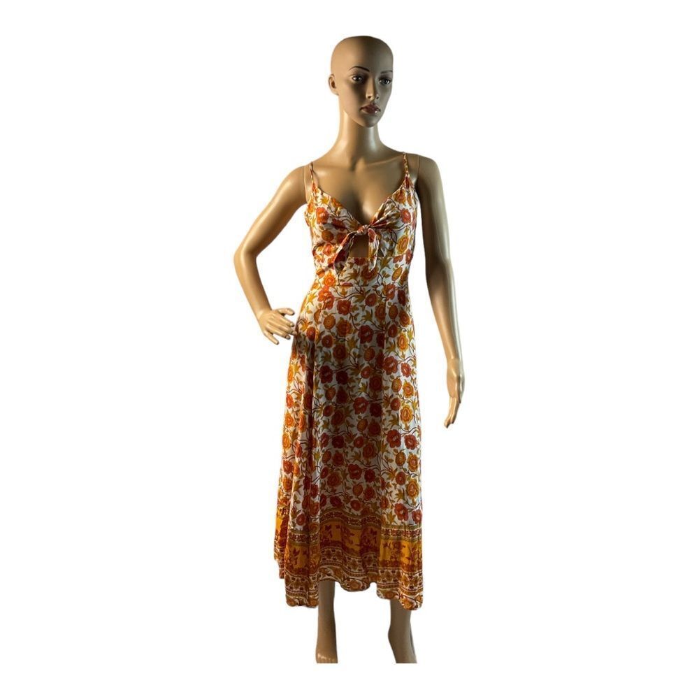 Saints +Secrets Women’s Size Small White Orange Floral Sleeveless Tie Midi Dress